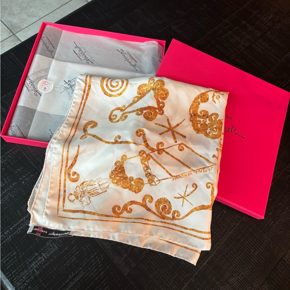 Schiaparelli Gold and Cream Silk Scarf